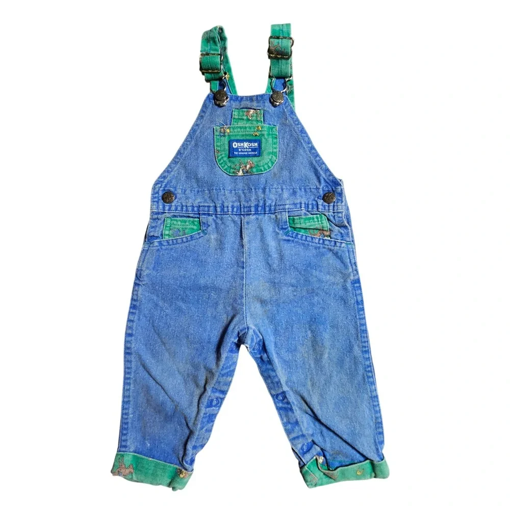 Vintage OshKosh B'gosh Denim Overalls 18M Colorblock Western Horse Print Cowboy.